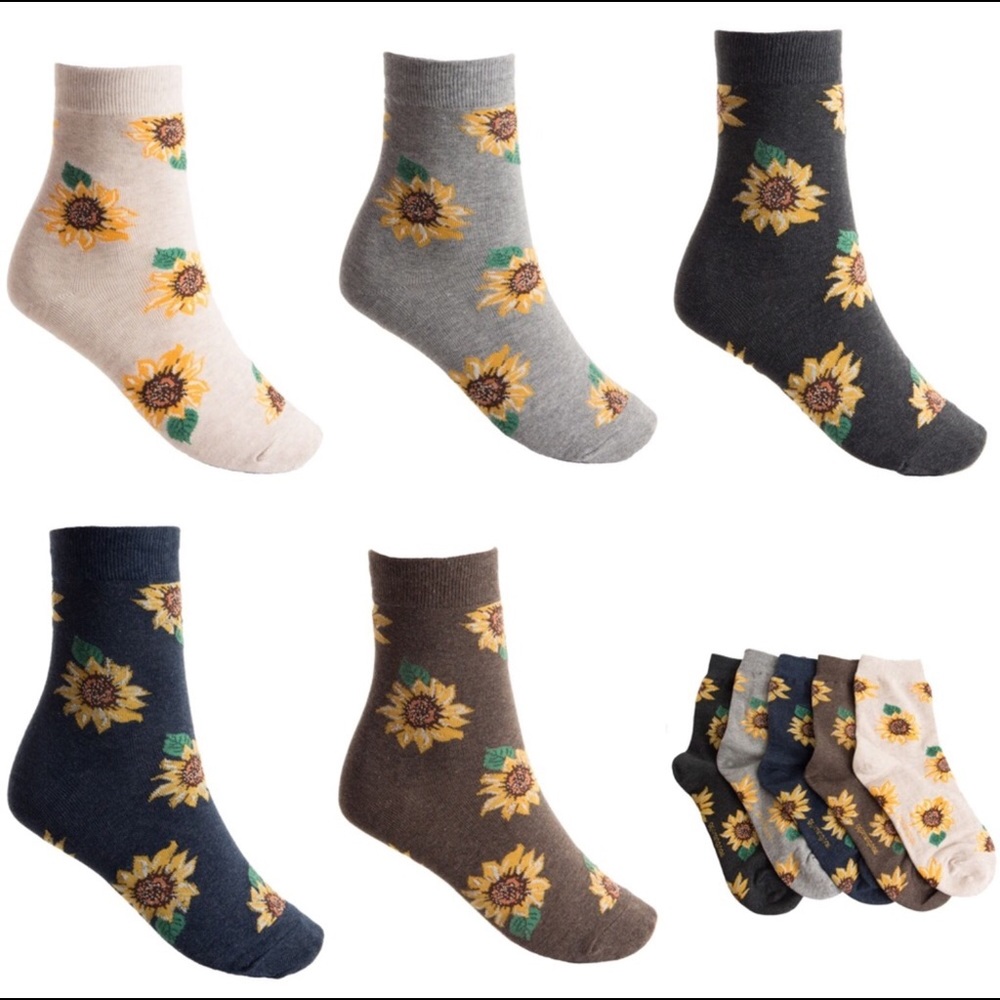 Navy - Cotton Crew-length Sunflower Socks🌻